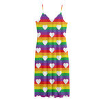 White Heart On LGBT Pride Striped Print Jersey Midi Cami Dress