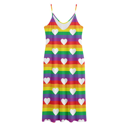 White Heart On LGBT Pride Striped Print Jersey Midi Cami Dress