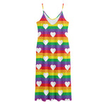 White Heart On LGBT Pride Striped Print Jersey Midi Cami Dress