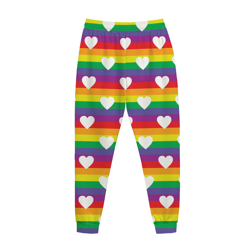 White Heart On LGBT Pride Striped Print Jogger Pants
