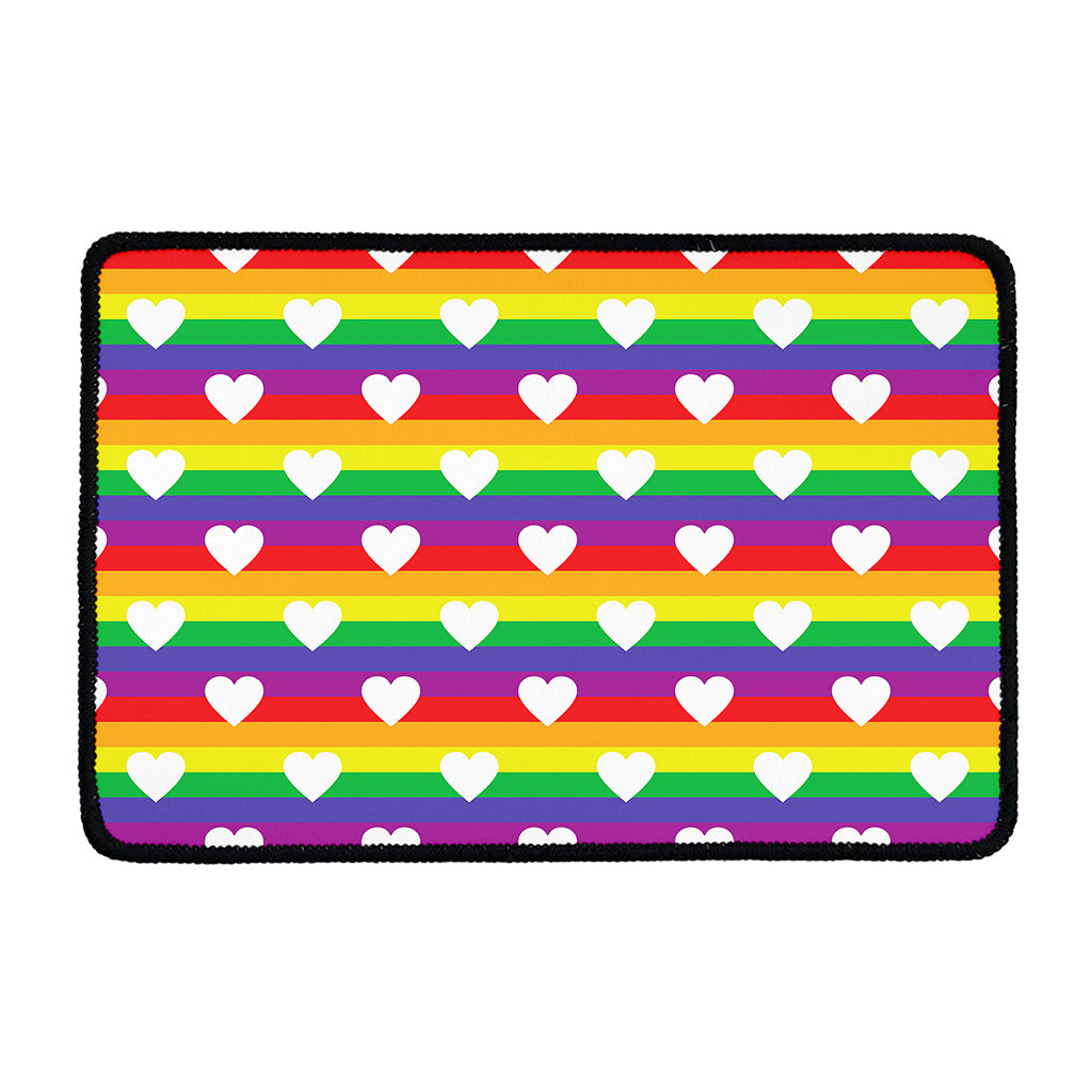 White Heart On LGBT Pride Striped Print Kitchen Mat