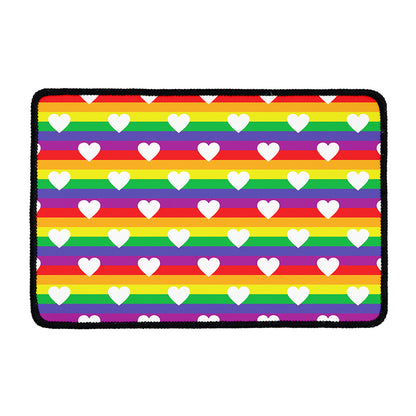 White Heart On LGBT Pride Striped Print Kitchen Mat