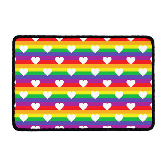 White Heart On LGBT Pride Striped Print Kitchen Mat