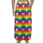 White Heart On LGBT Pride Striped Print Lantern Pants