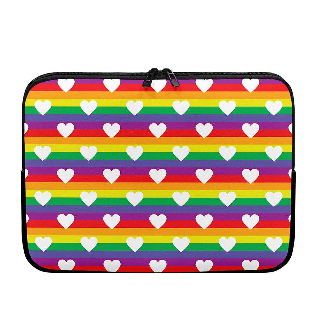 White Heart On LGBT Pride Striped Print Laptop Sleeve