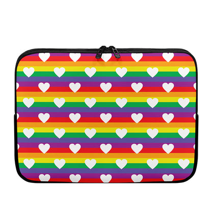 White Heart On LGBT Pride Striped Print Laptop Sleeve
