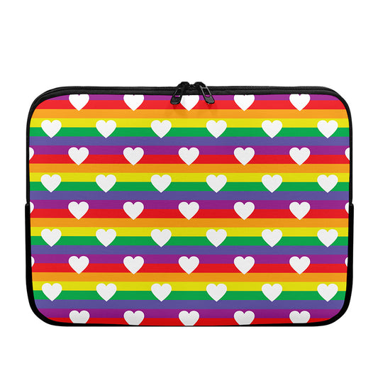 White Heart On LGBT Pride Striped Print Laptop Sleeve