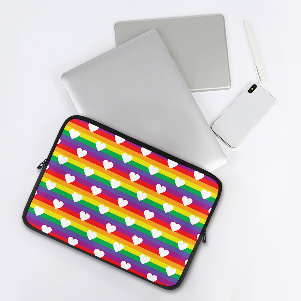 White Heart On LGBT Pride Striped Print Laptop Sleeve