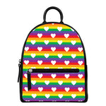 White Heart On LGBT Pride Striped Print Leather Backpack