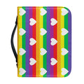 White Heart On LGBT Pride Striped Print Leather Bible Cover