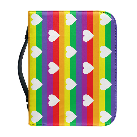 White Heart On LGBT Pride Striped Print Leather Bible Cover