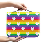 White Heart On LGBT Pride Striped Print Leather Bible Cover