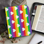 White Heart On LGBT Pride Striped Print Leather Bible Cover
