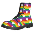 White Heart On LGBT Pride Striped Print Lace-Up Boots