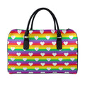 White Heart On LGBT Pride Striped Print Leather Duffel Bag