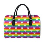 White Heart On LGBT Pride Striped Print Leather Duffle Bag