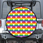White Heart On LGBT Pride Striped Print Leather Spare Tire Cover