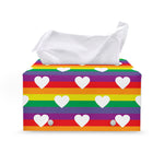 White Heart On LGBT Pride Striped Print Leather Tissue Box Cover