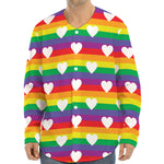 White Heart On LGBT Pride Striped Print Long Sleeve Baseball Jersey