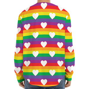 White Heart On LGBT Pride Striped Print Long Sleeve Baseball Jersey