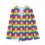 White Heart On LGBT Pride Striped Print Long Sleeve Short Coat