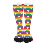 White Heart On LGBT Pride Striped Print Long Socks