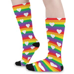 White Heart On LGBT Pride Striped Print Long Socks