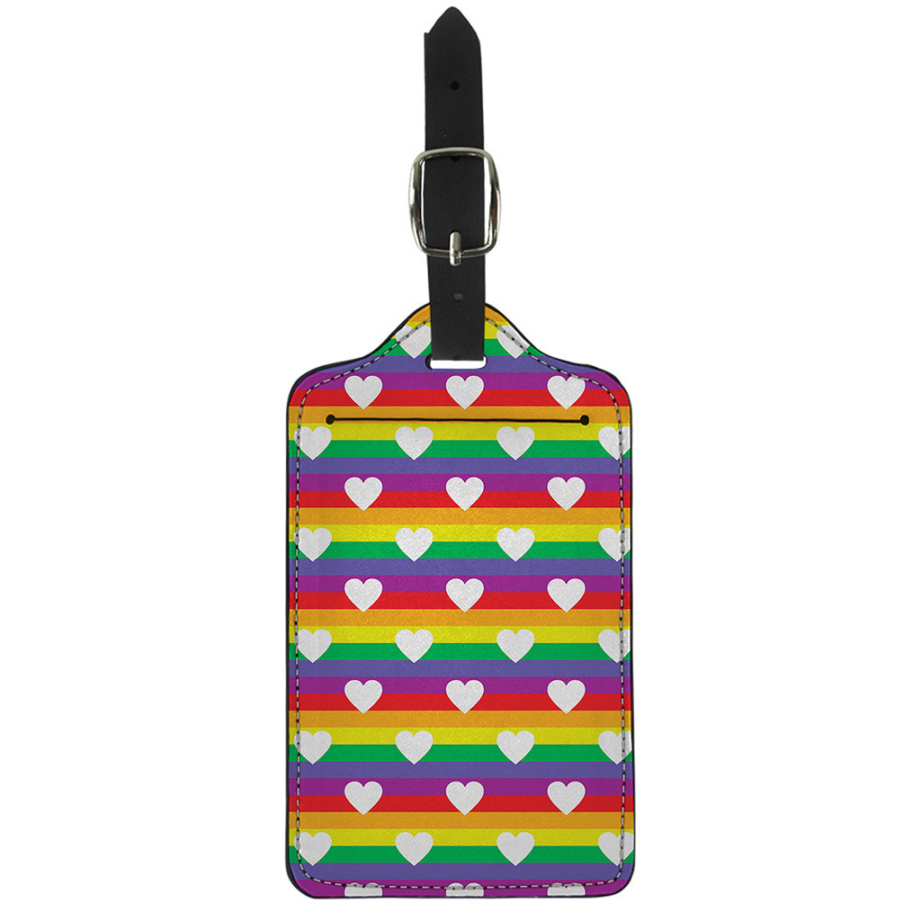 White Heart On LGBT Pride Striped Print Luggage Tag