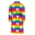 White Heart On LGBT Pride Striped Print Men's Bathrobe