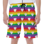 White Heart On LGBT Pride Striped Print Men's Beach Shorts