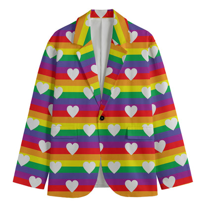 White Heart On LGBT Pride Striped Print Men's Blazer