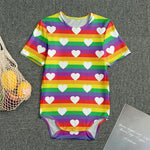 White Heart On LGBT Pride Striped Print Men's Bodysuit
