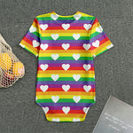 White Heart On LGBT Pride Striped Print Men's Bodysuit