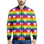 White Heart On LGBT Pride Striped Print Men's Bomber Jacket