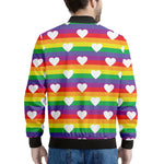 White Heart On LGBT Pride Striped Print Men's Bomber Jacket