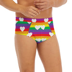 White Heart On LGBT Pride Striped Print Men's Briefs