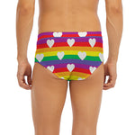 White Heart On LGBT Pride Striped Print Men's Briefs