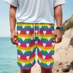 White Heart On LGBT Pride Striped Print Men's Cargo Shorts