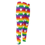 White Heart On LGBT Pride Striped Print Men's Compression Pants