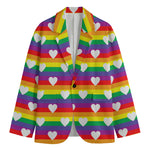 White Heart On LGBT Pride Striped Print Men's Cotton Blazer