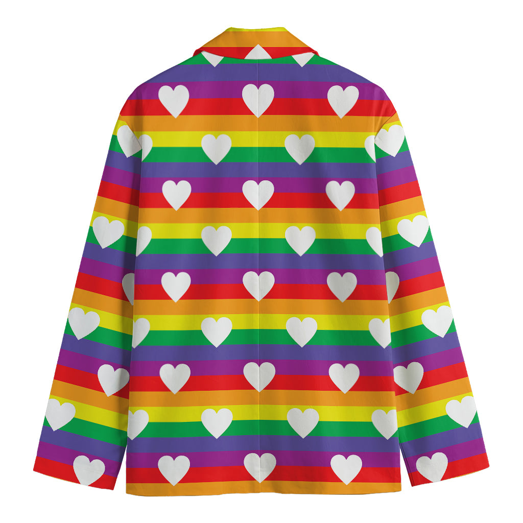 White Heart On LGBT Pride Striped Print Men's Cotton Blazer