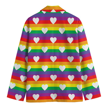 White Heart On LGBT Pride Striped Print Men's Cotton Blazer