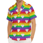 White Heart On LGBT Pride Striped Print Men's Deep V-Neck Shirt
