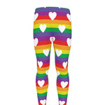 White Heart On LGBT Pride Striped Print Men's leggings