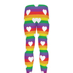White Heart On LGBT Pride Striped Print Men's leggings