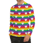 White Heart On LGBT Pride Striped Print Men's Long Sleeve Rash Guard