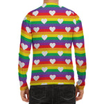 White Heart On LGBT Pride Striped Print Men's Long Sleeve Rash Guard