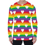 White Heart On LGBT Pride Striped Print Men's Long Sleeve T-Shirt