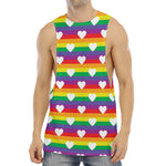 White Heart On LGBT Pride Striped Print Men's Muscle Tank Top