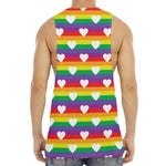 White Heart On LGBT Pride Striped Print Men's Muscle Tank Top
